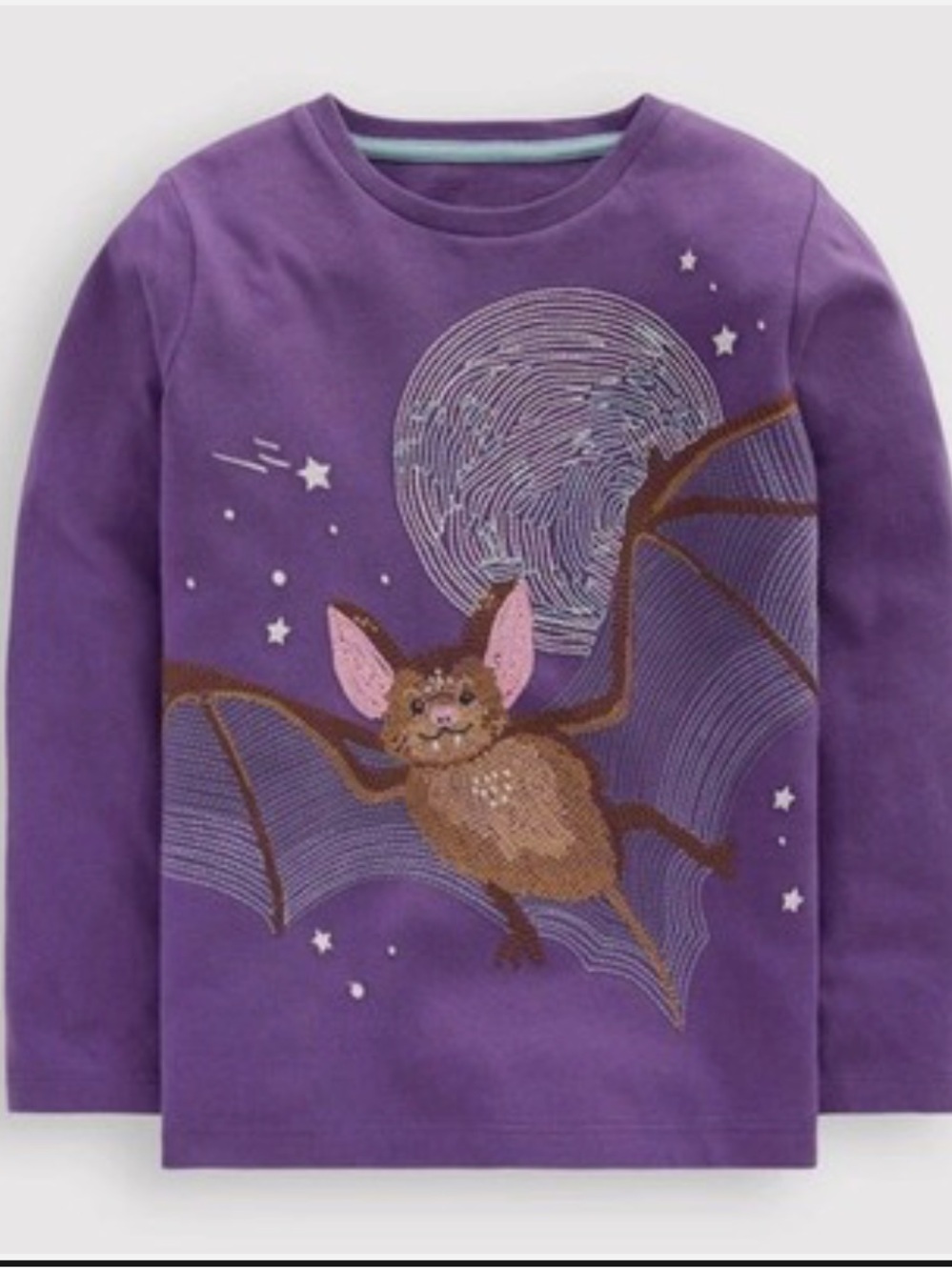 Boden kids Halloween Shirt Bat Purple Glow in dark Superstitch Long sleeve Tee